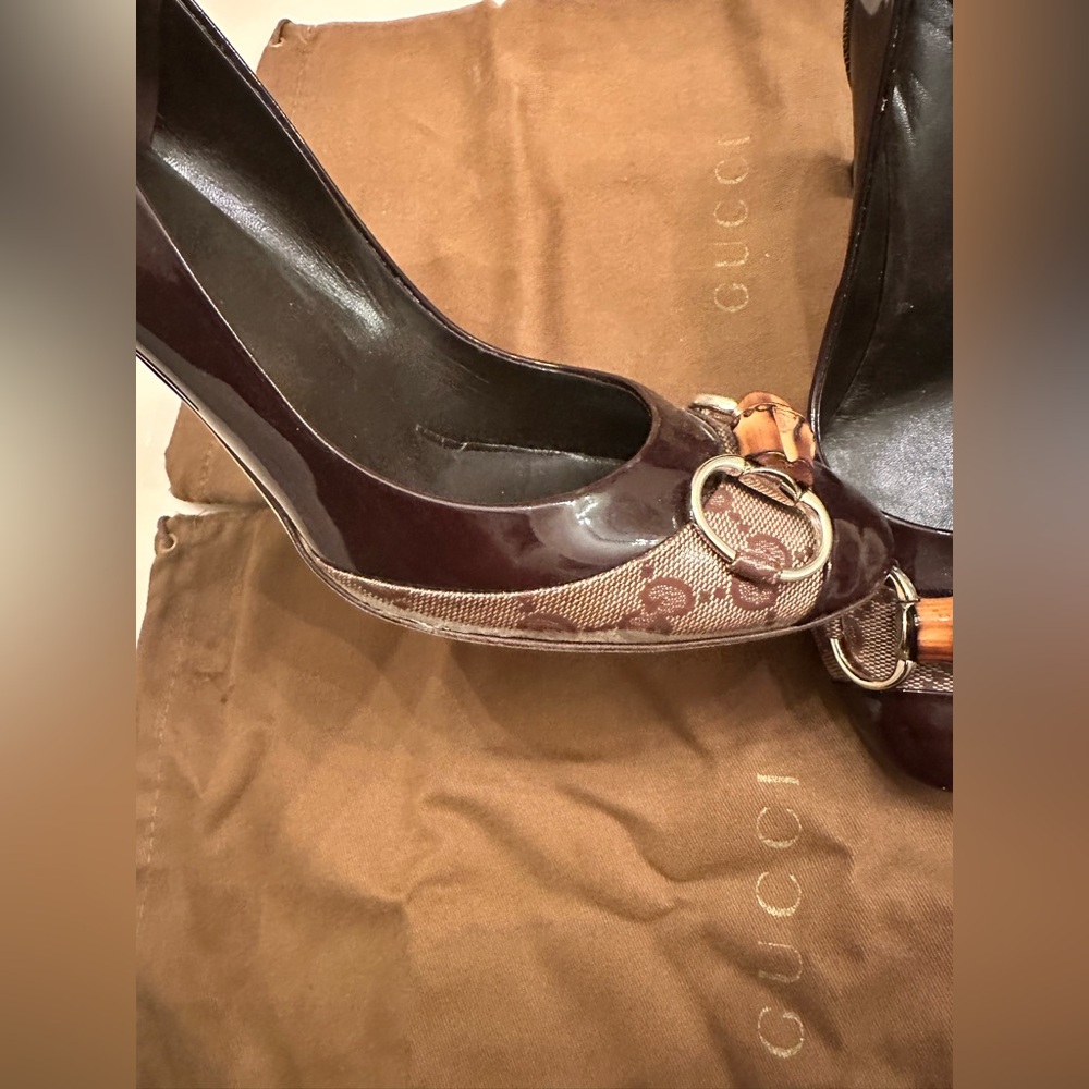 Vintage Gucci Bamboo Horsebit GG Canvas Pumps. Size 6. - Picture 7 of 13
